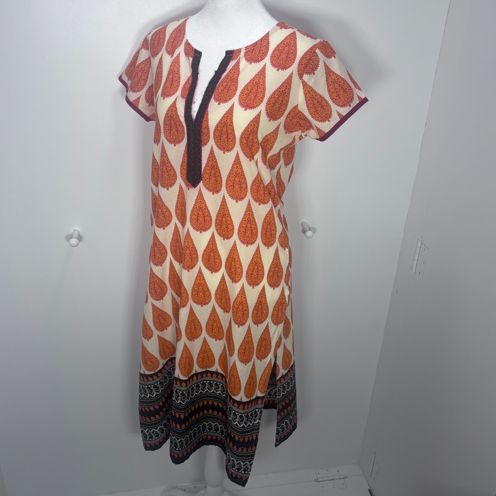 Srishti Cotton Tunic Paisley Boho Orange Cream Size M